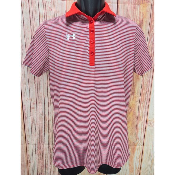 Under Armour Womens Red Striped Polo Small - Picture 1 of 7